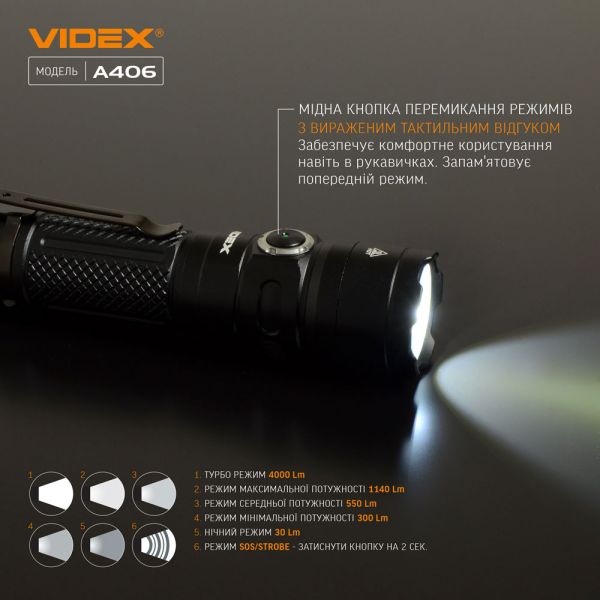 Портативний тактичний ліхтар VIDEX VLF-A406 4000Lm