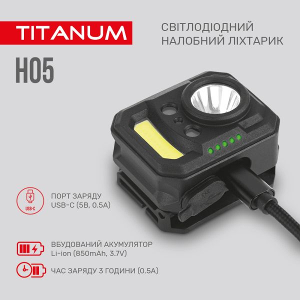 Налобний світлодіодний ліхтарик TITANUM TLF-H05 250Lm